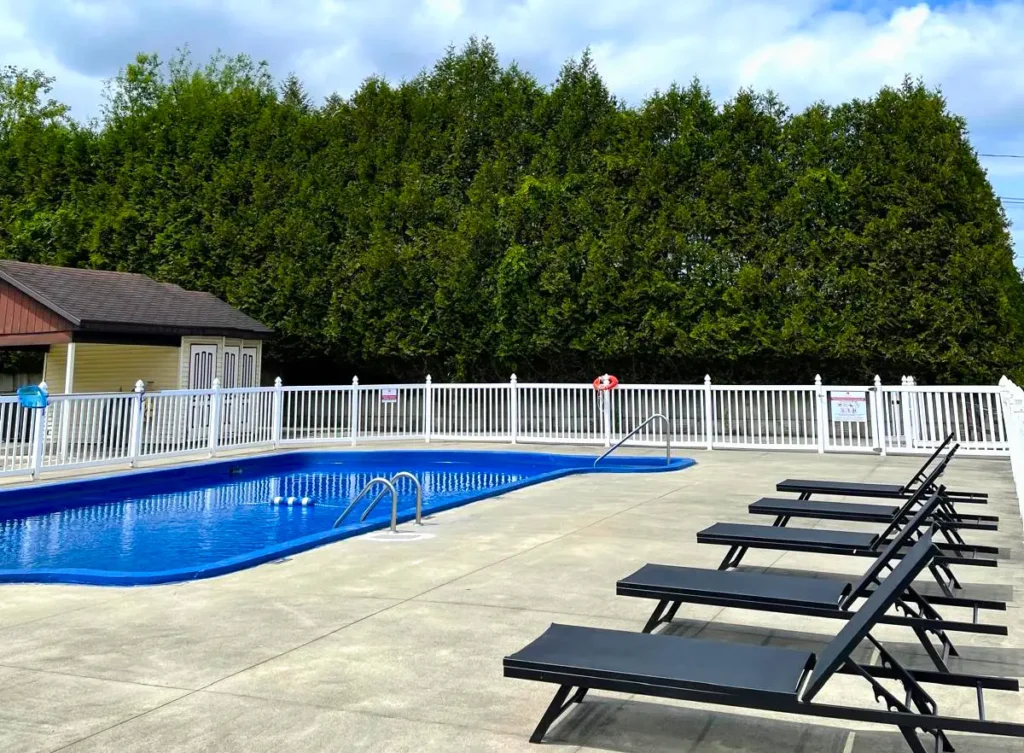 Outdoor pool, heated and salt-filtered.